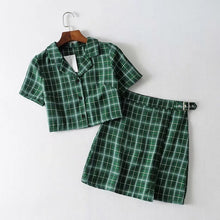 Load image into Gallery viewer, Vintage Plaid Tracksuit Women 2 Two Piece Set Casual 2019 Short Top Shirts+ Mini Skirt Matching Sets Outfits conjuntos mujer New