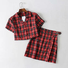Load image into Gallery viewer, Vintage Plaid Tracksuit Women 2 Two Piece Set Casual 2019 Short Top Shirts+ Mini Skirt Matching Sets Outfits conjuntos mujer New