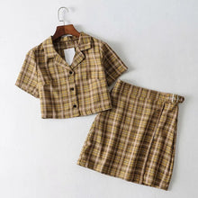 Load image into Gallery viewer, Vintage Plaid Tracksuit Women 2 Two Piece Set Casual 2019 Short Top Shirts+ Mini Skirt Matching Sets Outfits conjuntos mujer New