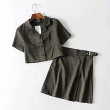 Load image into Gallery viewer, Vintage Plaid Tracksuit Women 2 Two Piece Set Casual 2019 Short Top Shirts+ Mini Skirt Matching Sets Outfits conjuntos mujer New