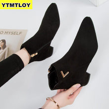 Load image into Gallery viewer, Fashion Women Boots Casual Leather Low High Heels Spring Shoes Woman Pointed Toe Rubber Ankle Boots Black Red Zapatos Mujer