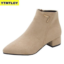 Load image into Gallery viewer, Fashion Women Boots Casual Leather Low High Heels Spring Shoes Woman Pointed Toe Rubber Ankle Boots Black Red Zapatos Mujer
