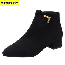 Load image into Gallery viewer, Fashion Women Boots Casual Leather Low High Heels Spring Shoes Woman Pointed Toe Rubber Ankle Boots Black Red Zapatos Mujer