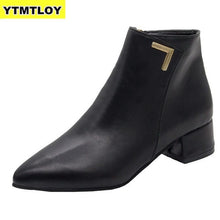 Load image into Gallery viewer, Fashion Women Boots Casual Leather Low High Heels Spring Shoes Woman Pointed Toe Rubber Ankle Boots Black Red Zapatos Mujer