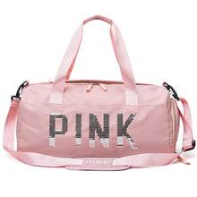 Load image into Gallery viewer, 2019 Newest Design Sequins PINK Letters Gym Fitness Sports Bag Shoulder Crossbody Bag Women Men Tote Handbag Travel Duffel Bolsa