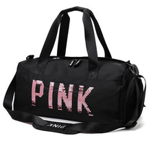 Load image into Gallery viewer, 2019 Newest Design Sequins PINK Letters Gym Fitness Sports Bag Shoulder Crossbody Bag Women Men Tote Handbag Travel Duffel Bolsa