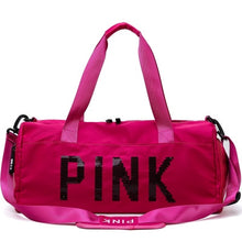 Load image into Gallery viewer, 2019 Newest Design Sequins PINK Letters Gym Fitness Sports Bag Shoulder Crossbody Bag Women Men Tote Handbag Travel Duffel Bolsa