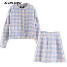 Load image into Gallery viewer, 2019 Sweet Women Pearl Button Check Gingham Plaid Blazer High Waist A line Mini Short Skirts Long Sleeve Suits 2 Pieces Set