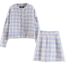 Load image into Gallery viewer, 2019 Sweet Women Pearl Button Check Gingham Plaid Blazer High Waist A line Mini Short Skirts Long Sleeve Suits 2 Pieces Set
