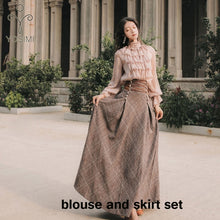 Load image into Gallery viewer, YOSIMI 2019 Autumn Winter Sweater Skirt Set Full Sleeve Blouse Top and Woolen Plaid Skirt and Top Set Women Two Piece Outfits