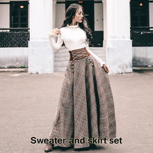 Load image into Gallery viewer, YOSIMI 2019 Autumn Winter Sweater Skirt Set Full Sleeve Blouse Top and Woolen Plaid Skirt and Top Set Women Two Piece Outfits