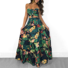 Load image into Gallery viewer, Boho New Sexy Women Two Piece Set Crop Top Long Skirt Floral Printed Bandeau Strapless Bandage Ruffles High Waist Casual Suit