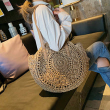 Load image into Gallery viewer, Casual Rattan Women Shoulder Bags Circle Straw Handbags Big Capacity Handmae Summer Totes Lady Round Bohemian Beach Treval Sac